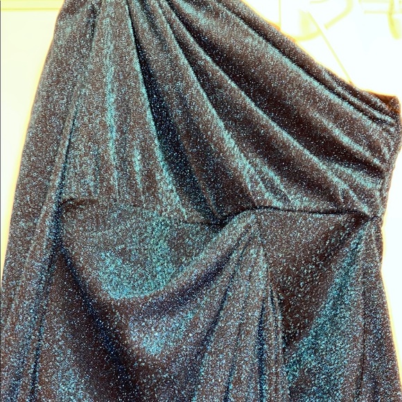 SHEIN Medium Blue Modely One Shoulder Wrap Hem Glitter Dress - Picture 12 of 12